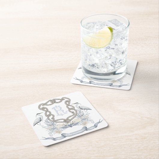 Blue Heron Rope Monogram Crest Rechteckiger Pappuntersetzer (Vor Ort)