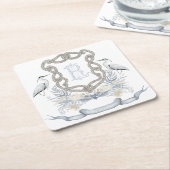 Blue Heron Rope Monogram Crest Rechteckiger Pappuntersetzer (angewinkelt)