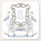 Blue Heron Rope Monogram Crest Rechteckiger Pappuntersetzer (Vorderseite)