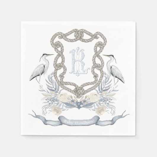 Blue Heron Rope Monogram Crest Serviette (Vorderseite)