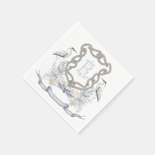 Blue Heron Rope Monogram Crest Serviette (Ecke)