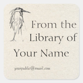 Blue Heron Sketch Buchzeichen Quadratischer Aufkleber