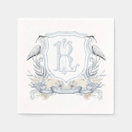 Blue Heron Specialty Monogram Crest Serviette (Vorderseite)