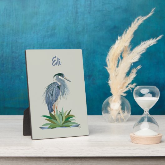 Blue Heron Tabletop Plaque mit Easel Fotoplatte (Seite)
