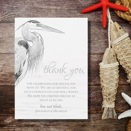 Blue Heron Water Bird Sketch Flat Wedding Dankeskarte