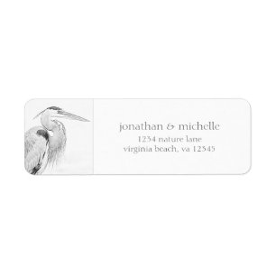 Blue Heron Water Bird Sketch Wedding Address