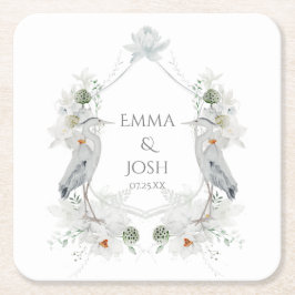 Blue Heron Waterfowl White Floral Ethereal Hochzei Rechteckiger Pappuntersetzer