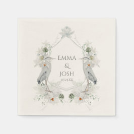 Blue Heron Waterfowl White Floral Ethereal Hochzei Serviette
