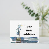 Blue Heron Waterfront Bold Typografy New Address Ankündigungspostkarte (Stehend Vorderseite)