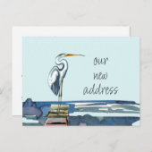 Blue Heron Waterfront Modernes Skript Neue Adresse Ankündigungspostkarte (Vorne/Hinten)