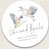 Blue Herons Flying Liebe Dank Hochzeit Runder Aufkleber