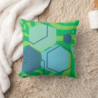 Blue Hexagon Green Wave Abstrakt Throw Kissen