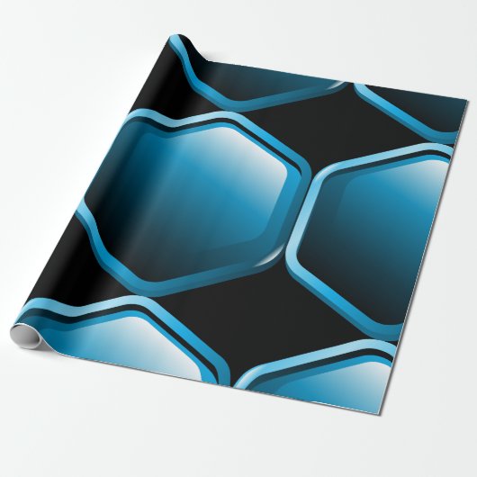 Blue Hexagon Wrapping Paper Geschenkpapier (Ungerollt)
