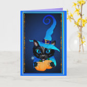 Blue Hexe Kitty Karte (Gelbe Blume)