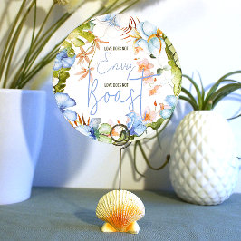 Blue Hibiscus Green Banana Leaves Sign Einladung