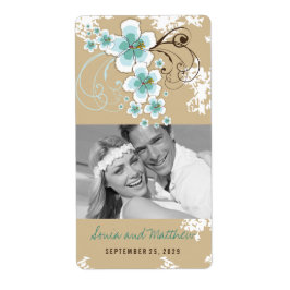 Blue Hibisken Tropical Beach Hochzeitweinetiketten