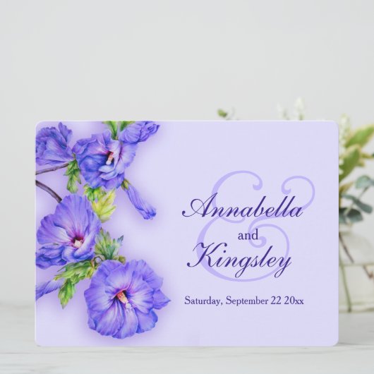 Blue Hibiskus Blume Hochzeit Einladung (Stehend Vorderseite)