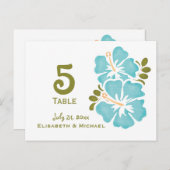 Blue Hibiskus Hochzeitstorte Tischnummer Cards (Vorne/Hinten)
