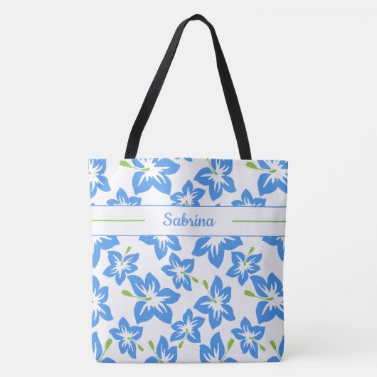 Blue Hibiskus Mit Monogramm Tote Bag Tasche (Vorderseite)