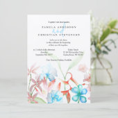 Blue Hibiskus, Orange Heliconia Blume Hochzeit Einladung (Stehend Vorderseite)