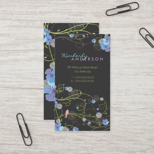 Blue Hibiskus Swallow Birds Eleganter Garten Visitenkarte (Vorderseite/Rückseite Beispiel)