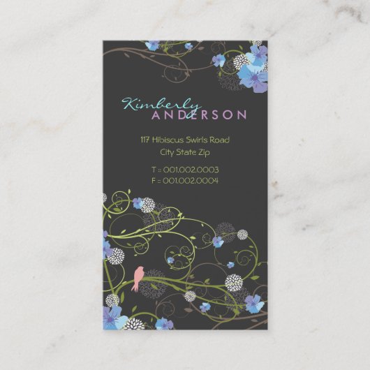 Blue Hibiskus Swallow Birds Eleganter Garten Visitenkarte (Vorderseite)