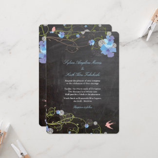 Blue Hibiskus & Swallows Blumenkhalkboard Hochzeit Einladung