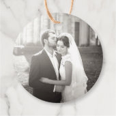 Blue Hibiskus & Swallows Blumenkhalkboard Hochzeit Geschenkanhänger (Rückseite)