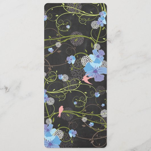 Blue Hibiskus & Swallows Blumenkhalkboard Hochzeit Programm (Rückseite)