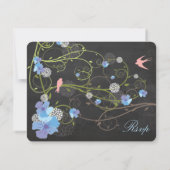 Blue Hibiskus & Swallows Blumenkhalkboard Hochzeit RSVP Karte (Rückseite)