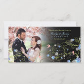 Blue Hibiskus & Swallows Chic Floral Wedding Foto Dankeskarte (Vorderseite)