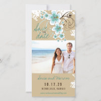 Blue Hibiskus Tropical Wedding Foto Save the Date