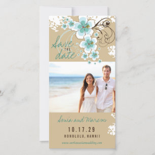 Blue Hibiskus Tropical Wedding Foto Save the Date