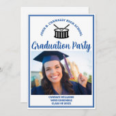 Blue High School Band Foto Graduation Party Einladung (Vorne/Hinten)