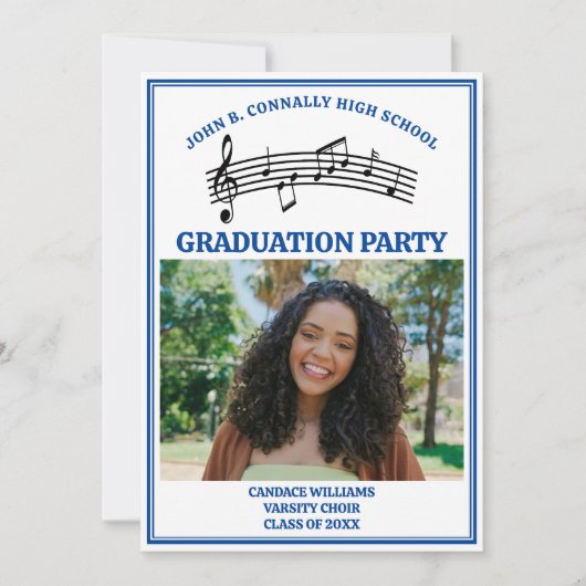 Blue High School Choir Foto Graduation Party Einladung (Vorderseite)