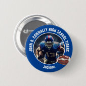 Blue High School Football Player Foto Button (Vorne & Hinten)