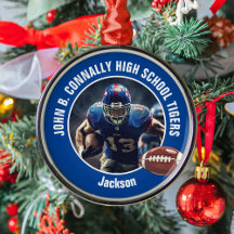 Blue High School Football Player Foto Weihnachten