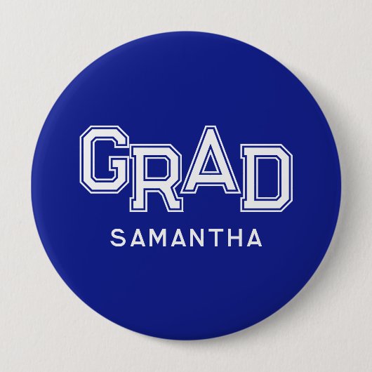Blue High School Grad Individuelle Name Abschluss Button (Vorderseite)