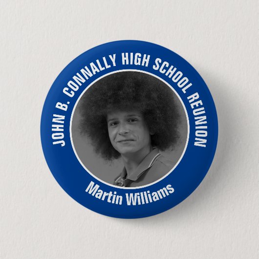 Blue High School Reunion Yearbook Photo Button (Vorderseite)