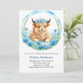 Blue Highland Cow Adventure Boy Baby Shower Einladung (Stehend Vorderseite)