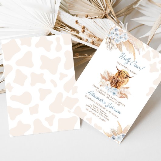 Blue Highland Cow Baby Dusche Einladung