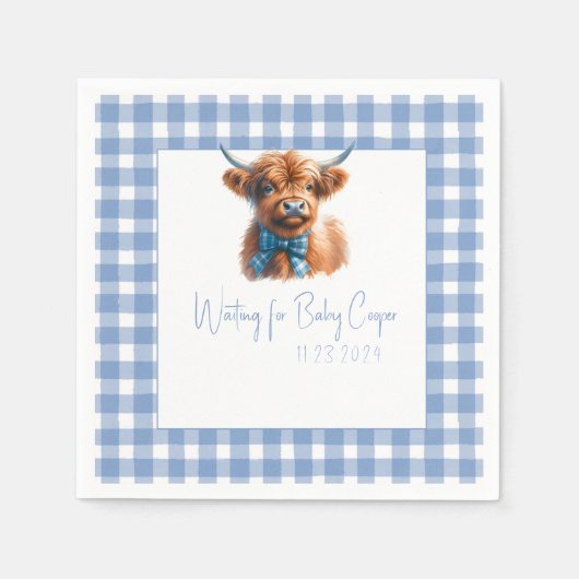 Blue Highland Cow Baby Dusche Napkins Serviette (Vorderseite)