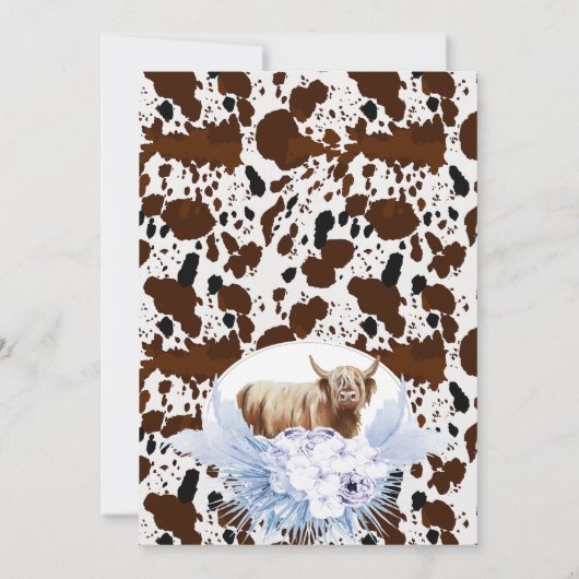 Blue Highland Cow Boho Floral Baby Dusche Einladung (Rückseite)