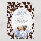 Blue Highland Cow Boho Floral Baby Dusche Einladung (Vorne/Hinten)