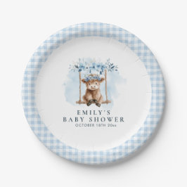 Blue Highland Cow Boy Baby Shower Pappteller