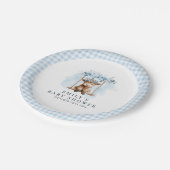 Blue Highland Cow Boy Baby Shower Pappteller (Schrägansicht)