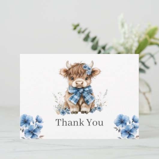 Blue Highland Kuw Flat Danke Karte (Stehend Vorderseite)