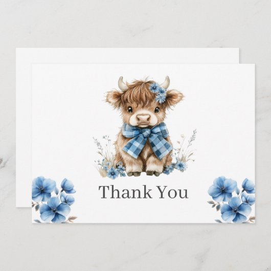 Blue Highland Kuw Flat Danke Karte (Vorne/Hinten)