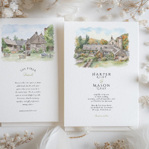 Blue Hill bei Stone Barns Aquarell-Hochzeit Einladung