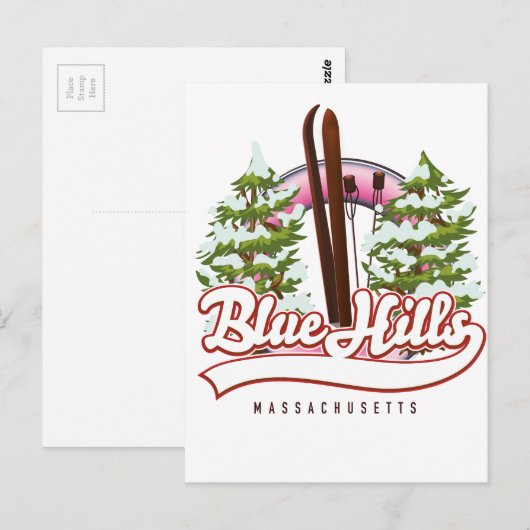Blue Hills Massachusetts Skilogo Postkarte (Vorne/Hinten)